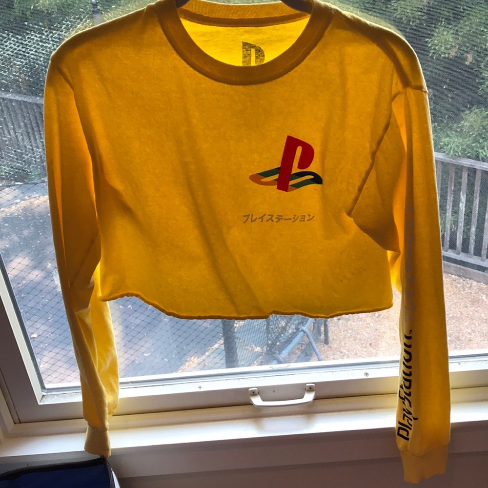 Yellow Long Sleeve Cropped Playstation Shirt